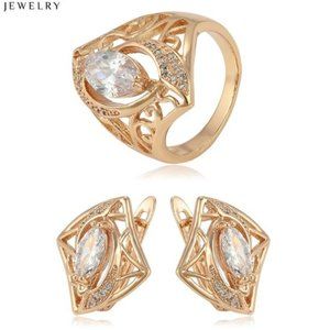 Elegant CZ Earrings and Ring 18KGP Set